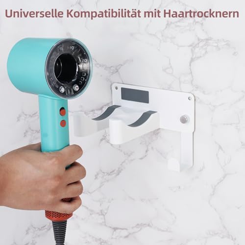 Support de sèche-cheveux sans perçage accessoire rangement mural blanc aluminium