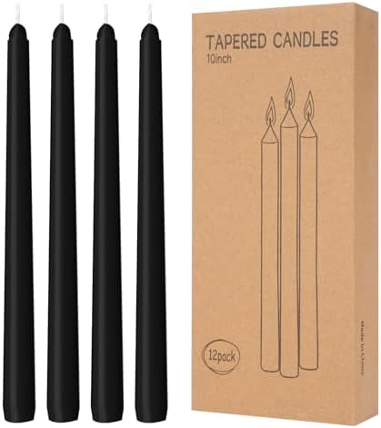 12 Pack Black Taper Candles 10 inch - Taper Candles Dripless, Smo...