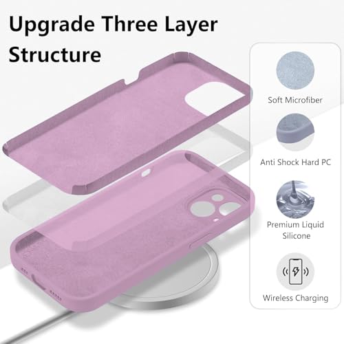 Image of DIZORO Compatible with iPhone 15 Plus Camera Protection Case 6.7, Slim Liquid Silicone 3 Layers Full Covered Soft Gel Rubber Phone Case Protective Cover 6.7 Inch - Lilac.