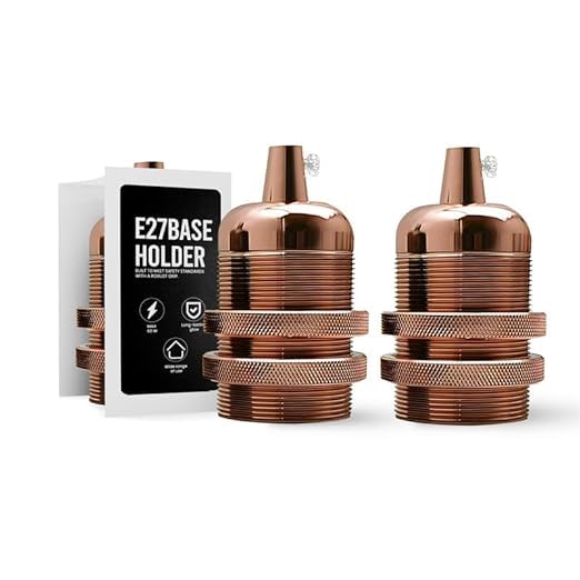 12Antique Retro Metal Bulb Socket Lamp Holder Lamp Shades Industrial Edison E27 Bulb Light Socket IP20 Hardwired Screw in for DIY Pendant Light Wall Light (Rose Gold 2 Pack)