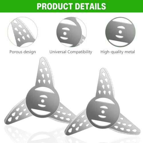 Image of HASTHIP 2Pcs Metal Lawn Mower, Mower Blade Replacement, Heavy Duty Metal Tri-Blade 3-Wing Porous Blades, Universal Rotary Mower Replacement Blades