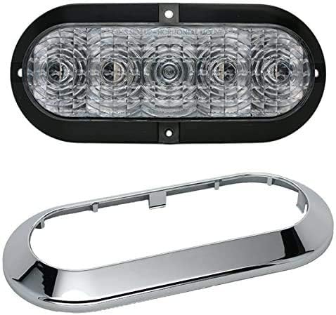 Pair of Chrome 6" Oval Clear RED LED Stop Turn Tail Light Surface Mount Trailer Truck RV Light, USA (Two Lights)