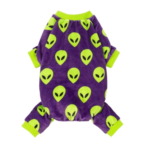 Fitwarm Alien Dog Fleece Pajamas, Spooky Halloween Costumes for Small Dogs Boy Girl, Playful Pet Outfit, Purple, Green, Black, XXL