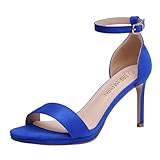 DREAM PAIRS Women's Ankle Strap High Stiletto Heels Pumps Heeled Sandals,Stecy-3/Royal/Blue/Suede?Size 7 US