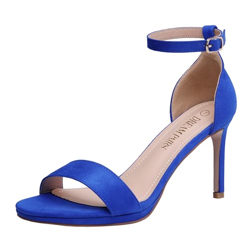 DREAM PAIRS Women's Ankle Strap High Stiletto Heels Pumps Heeled Sandals,Stecy-3/Royal/Blue/Suede?Size 7 US