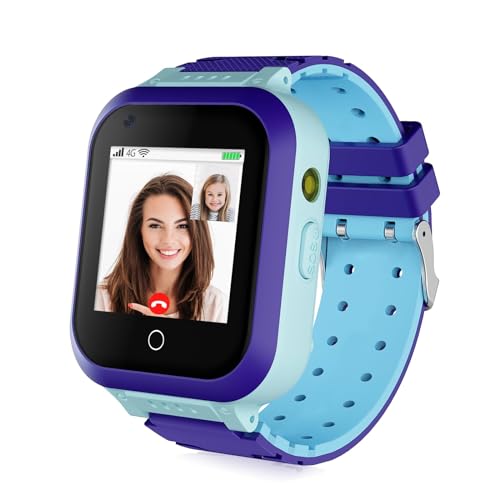 OKYUK Smartwatch für Kinder, 4G, mit GPS und Telefon, Armbanduhr für Kinder, mit Anruf, Nachrichten, Schulmodus, SOS-Funktion, Kamera und Schrittzähler (T5, Blau)