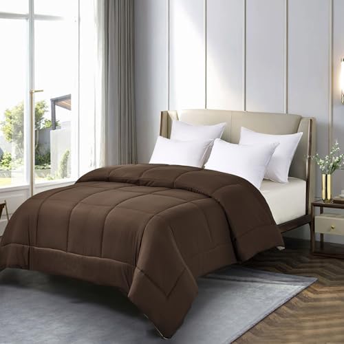 Blue Ridge Home Fashions All Season Comforter Twin Size, GentleSoft Down Alternative Duvet Insert, Breathable Quilt Bed Comforter for Adult/Students Machine Washable Blanket, Chocolate/Khahi