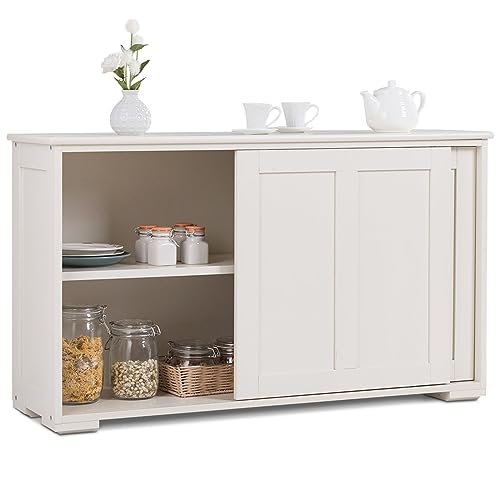 COSTWAY Buffet Cuisine Rangement avec Porte Coulissante, Buffet Bas Salon avec 2 Etagères, Armoire Cuisine pour Salon, Salle à Manger, 106,5 x 33 x 60 cm...