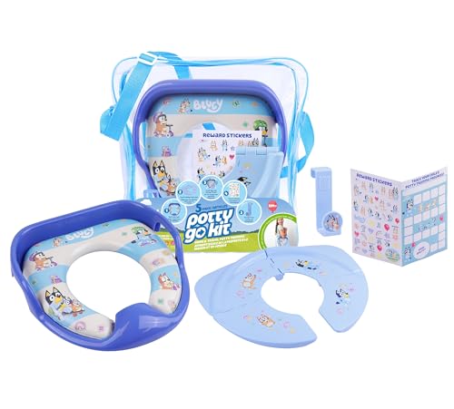 Bluey 5 Piece Potty Go Kit Training System Includes Soft and Travel Potties Stickers Hook and Storage Bag