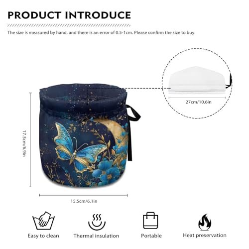 Image of Xoenoiee Blue Butterfly Floral Moon Print Tea Pot Cover Tea Cozy Insulation Teapot Cosy Tea Pot Warmer Cover for Home Kitchen Table Teapot Kettle Cover Keep Warm