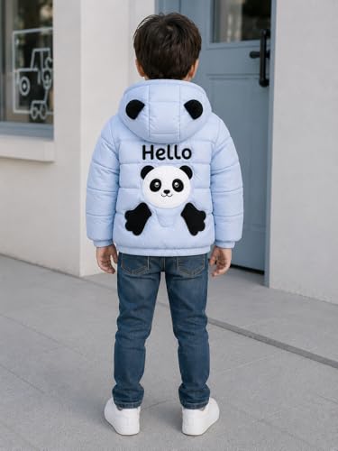 Image of Bold N Elegant Cartoon Bear Kids Shiny Sparkling Quilted Winter Warm Standard Length Wool Blend Hood Jacket Coat Bomber Puffer Jacket for Boys Girls Kids