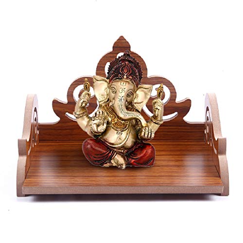 Image of Art And Craft Wooden Temple Beautiful Plywood Mandir Pooja Room Home Decor Office OR Home Temple (Red), 14 Cm