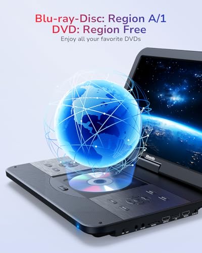 GOnavidio Reproductor de DVD Blu Ray portátil de 17.6 pulgadas con pantalla grande de 15.4 pulgadas, entrada y salida HDMI, pantalla de sincronización, batería recargable de 4000 mAh, video MP4 MKV - imagen 3