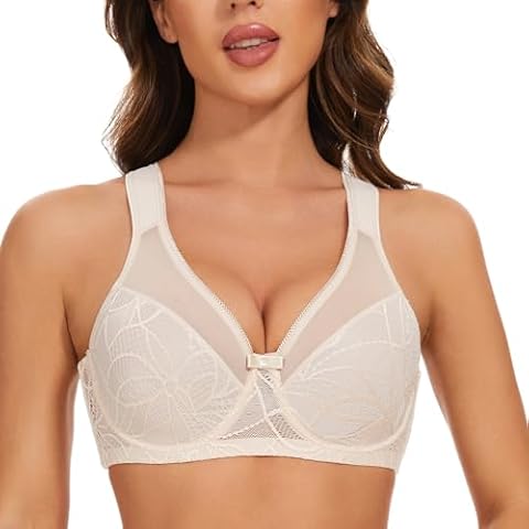 sheroine Women's Underwire Lace Minimizer Unpadded Bra Plus Size Full Coverage Floral Lifting Bras(Nude,36B) Cover