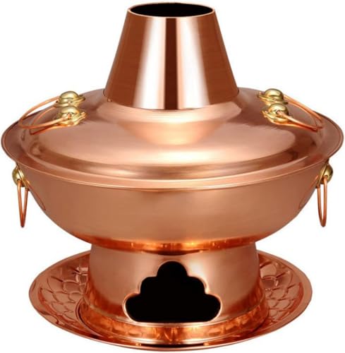 Copper Hot Pot for Family Dinners and Gatherings - Thick Mongolian Cattle Hotpot Cookware for Barbecues and Outdoor Picnics
