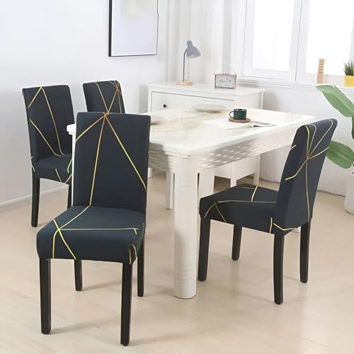 Image of Dining Chair Covers Set of 1, Stretchable Removable Washable Anti-Slip Universal Fit Printed Polyester Spandex Slipcovers (Gold Prism)