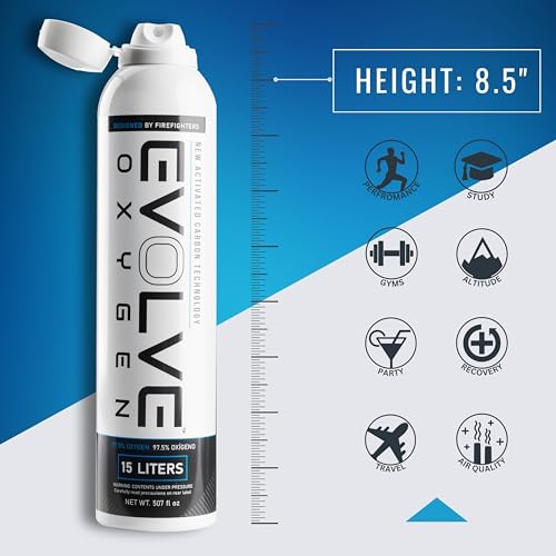 EVOLVE 15-Liter Pure Oxygen Canister with Flip Top | Portable Oxygen Can | Ideal for Home Use and Outdoor Activities | Designed by Firefighters | Made in The USA | Pack of 1