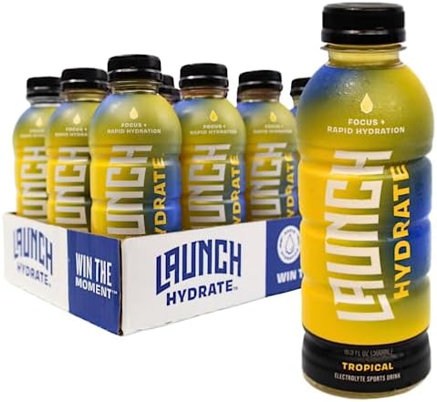 Launch Hydrate Sports Drink, Tropical, 16 Fl Oz, Electrolytes, Vitamins and Minerals Packed, Perfect for Athletes, (Pack of 12)
