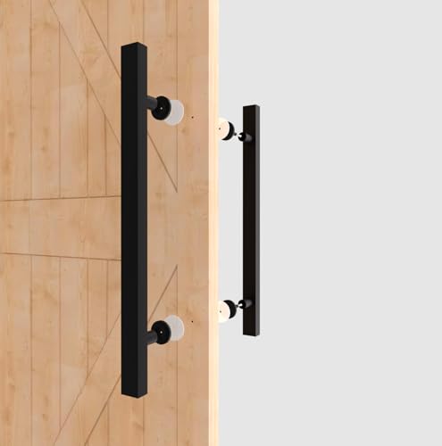 Image of 16 inch Matte Black Square Barn Door Pull Handle Double Sided | Heavy Duty 304 Stainless Steel, 11-6 /8 inch Hole Spacing, Fits 3 /4 inch-2 inch Thick Barn, Front Entry, Sliding & Exterior Doors