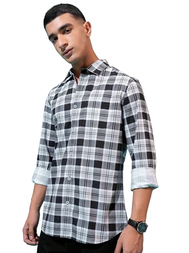 Image of Highlander Men's Cotton Slim Fit Checks Shirt | Full Sleeves | Regular Collar | Casual Shirts for Men