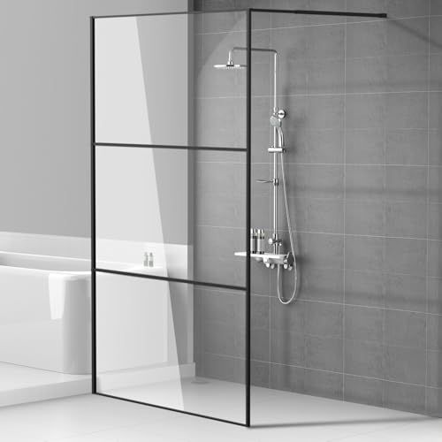 Daromigo Paroi de douche en verre 120 x 200 cm, verre de sécurité ESG de 5 mm pour douche walk-in, séparation de douche à cadre complet en aluminium, plage...