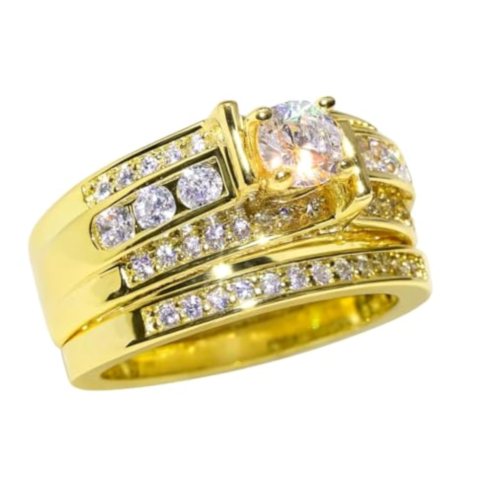 Women's Luxury Gold-Plated Diamond Ring Set, Engagement & Wedding