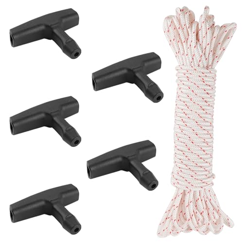 QINGYIWL 15 Mètres Ø4mm Corde de Démarreur à Rappel, Corde de Démarrage avec 5 Poignée de Démarrage, Corde de Rechange pour Démarreur, pour Tondeuse à Gazon, Tronçonneuse, Coupe Bordure