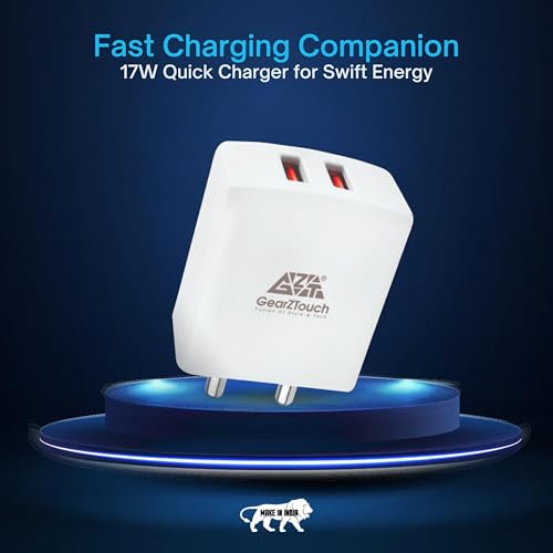 Image of GEARZTOUCH New 17W Quick Charge 3.1A Dual Port Fast Mobile Charger Adapter USB Travel Charger Compatible with All Smartphones- Samsung, Realme, Redmi, Oppo,Vivo (White) Spark3 Dual