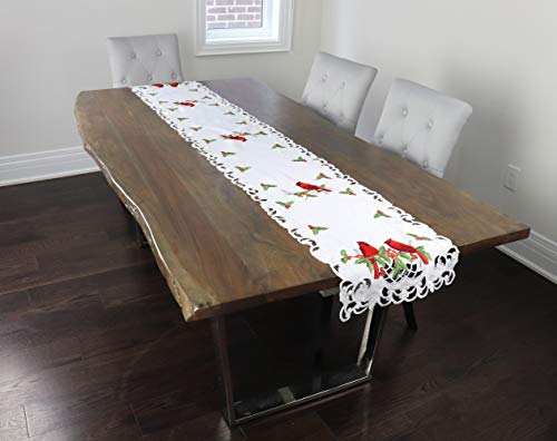 Marina Decoration Vintage Elegant Embroidered Cutwork Kitchen Dining Dresser Scarf And Table Runner, Christmas Red Cardinal With White Base 16 X 36 Inch Rectangle For Small Coffee Tea Table Nightstand #TOP7