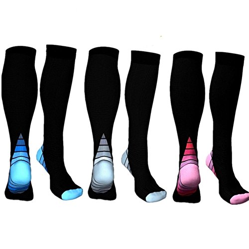 3 Pairs Medical&Althetic Compression Socks for Men, 20-30 mmhg Varicose Veins Stockings, Performance Nursing Sock for Edema, Diabetic,Shin Splints,Running Marathon