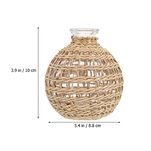 Rustic Vase Rustic Woven Glass Bottle Vase: Rustic Farmhouse Glass Bud Vase Rattan Wire Wrapped Flower Vase Pot Glass Vase Plant Pot For Farmhouse Home Decoration Style 3 Woven Vase #TOP2