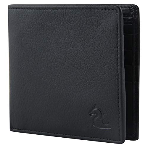 Image of KARA Black Men's Nappa Leather Bifold Wallet | Slim Genuine Leather Wallet with 8 Card Holder Slots | Compact Everyday Wallet for Office, Travel, Gifting and Daily Use | A Great Gift for Him
