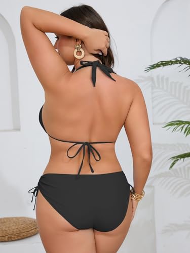 B2prity Plus Size Bikini Sets for Women Halter Triangle Two Piece Swimsuit V Neck Tie Back Bathing Suit Shell Swimwear2