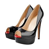 blingqueen Peep Toe Slingback Platform Pumps Slip On Stilettos Metallic Pumps Sexy 6.3 Inch Heels for Women Platform Sandals Backless Open Toe Heels Black Red Pumps Bridal Party Shoes Size 10
