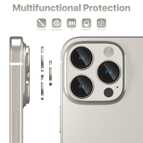 Image of GRIPP 3in1 Focal Camera Lens Protector for iPhone 16 Pro, iPhone 16 Pro Max / 17 Pro / 17 Pro Max / 15 Pro / 15 Pro Max, Aluminium Alloy Ring, Ultra-Clear HD Glass, Easy Install - Natural Titanium