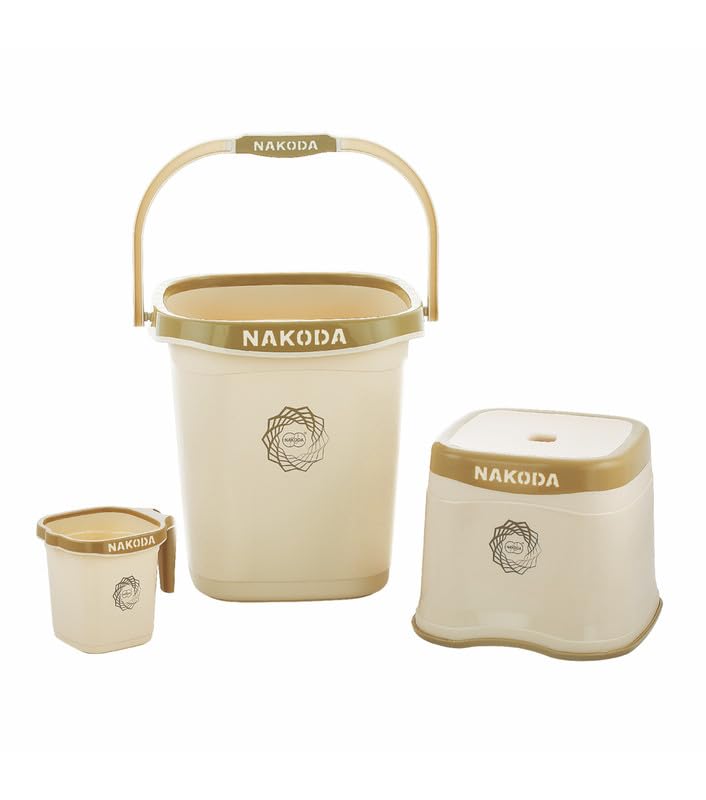 Image of Nakoda NEXON Bathroom Set of 3 Big | 25L Bucket,1.5L Mug,NEXON Medium PATLA | Beige