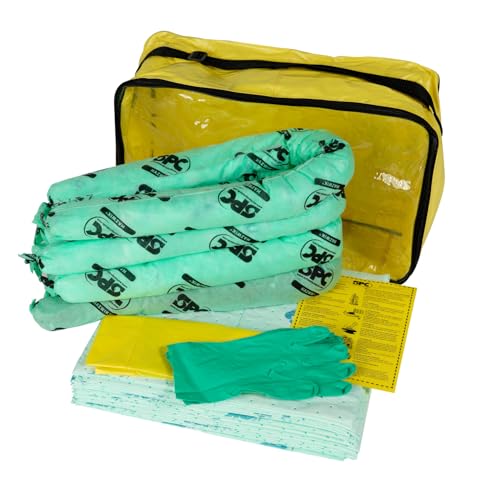 SPC® by Brady Kit Anti-Pollution Chimique – Kit Absorbant Chimique pour Déversements de Produits Chimiques Dangereux, Inclus 25 Feuilles Absorbantes Chimiques, 4 Boudins, Gants et Sac de Déchet