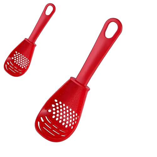 Cuchara de silicona 5 en 1, herramienta resistente al calor a 280 °C para freír sartenes y ollas, utensilios de cocina rojos sin arañazos (individuales), 2 unidades