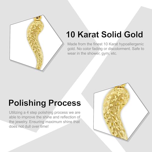 Gold Large Italian Horn Charm - 10 Karat Gold - Diamond Cut Italian Horn Pendant - Dangle Charm2