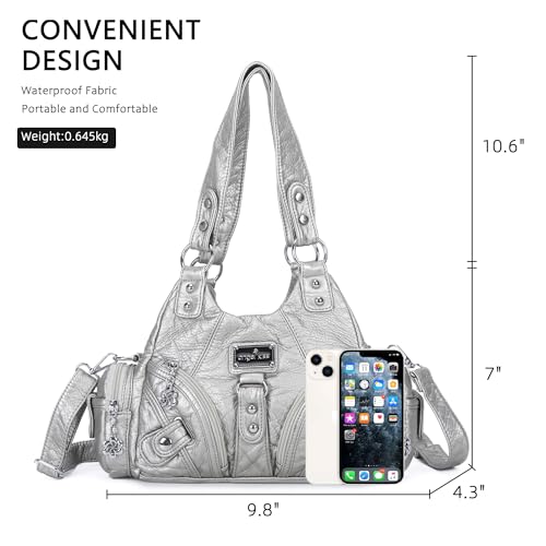 Image of Angel Kiss Purses for Women Small Hobo Shoulder Bags Vagen Leather Multi-Pocket Tote Bag with Zipper