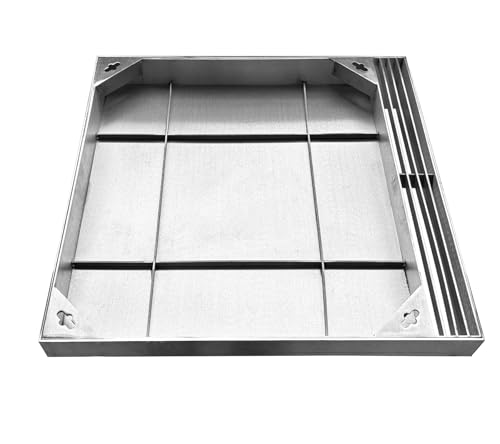 NATOTELA Side Drainage Manhole Cover 600x600mm Stainless Steel Recessed Manhole Cover and Frame Square Heavy Duty Embedded Invisible Decorated Inspection Chamber Lid for Patios Garden Courtyard