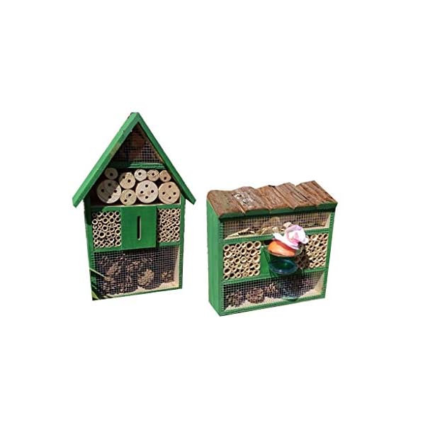 BTV 2 x Bienenhotels, viereckig/Quadrat + Hausform, Insektenhaus + Bienenhaus mit Bienentränke, insektenhotel… – Bild 3