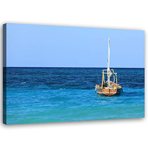 Bateau en mer tableau sur toile XXL pour salon évasion bleue Feeby 100x70