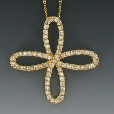 24k Gold/sterling Silver Crystal Bow Cross with Set Cubic Zirconia Stones