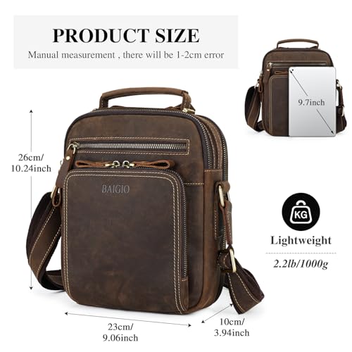 BAIGIO Small Leather Messenger Bag for Men Shoulder Bag Crossbody Vintage Handbag Man Purse for Ipad Travel Bussiness3