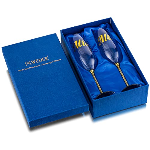 Wedding Champagne Flutes Champagne Glasses - Classy Mr And Mrs Champagne Glasses Set, Crystal Sparkling Wedding Toasting Flutes, Gift For Bride And Groom, Anniversary, Christmas, Set Of 2, Gold #TOP6