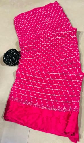 Image of Women's Pure Viscose Bandhej Print Georgette Saree with Silver Border & Blouse Peice