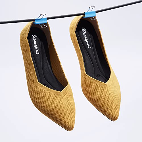 Bison Spirit Women's Ballet Flat Shoes Knit Dress Shoes Slip On Ballerina Walking Flats Pointed Toe Flats (Yellow-01,8) #TOP4