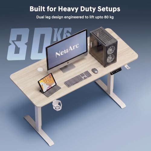Image of Velocity Electric Height Adjustable Desk | No Split No Cut | 80 Kg Weight Capacity | 4 Year Warranty | Sit-Stand Table | 18mm One Piece Desk | 3 Memory Preset (Ork, Table top - 140cm)