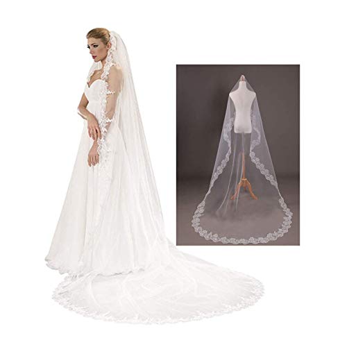 Bluesees - Velo de boda, 1,5 m, elegante, elegante, con borde de...